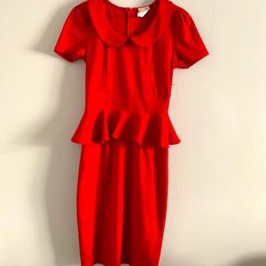 Red Peplum knee length dress